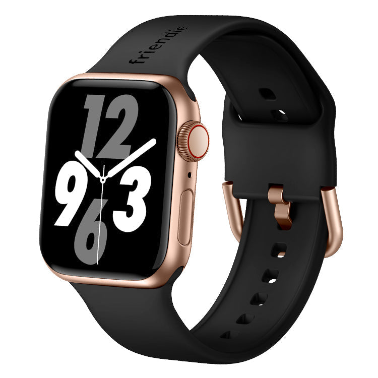 Silicone Band in Black with Gold Modern Buckle - The Byron Large - Compatible with Apple Watch 42mm to 45mm-0