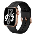 Silicone Band in Black with Gold Modern Buckle - The Byron Large - Compatible with Apple Watch 42mm to 45mm-0