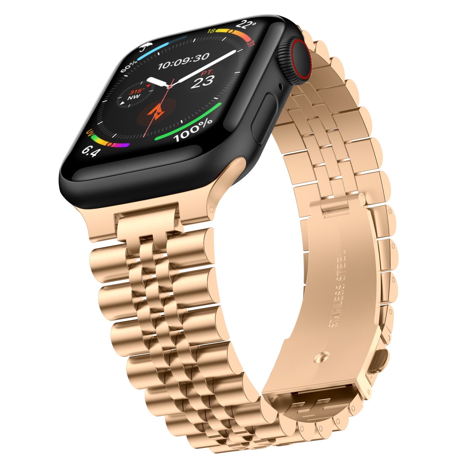 Stainless Steel Link Bracelet Band - The Perth in Gold Large - Compatible with Apple Watch Size 42mm to 45mm