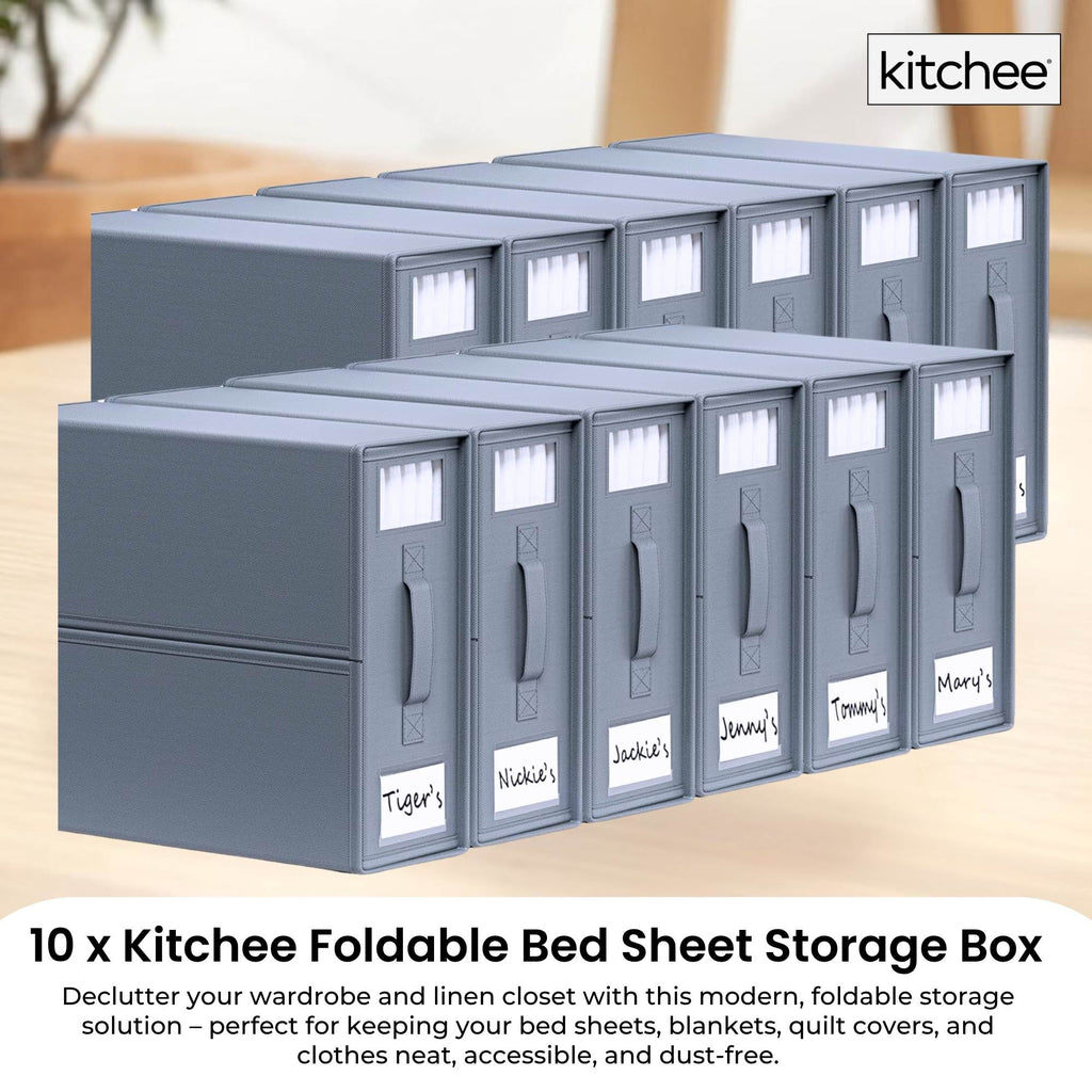 Kitchee 10x Foldable Bed Sheet Storage Box - Linen + Closet Organiser Grey-1