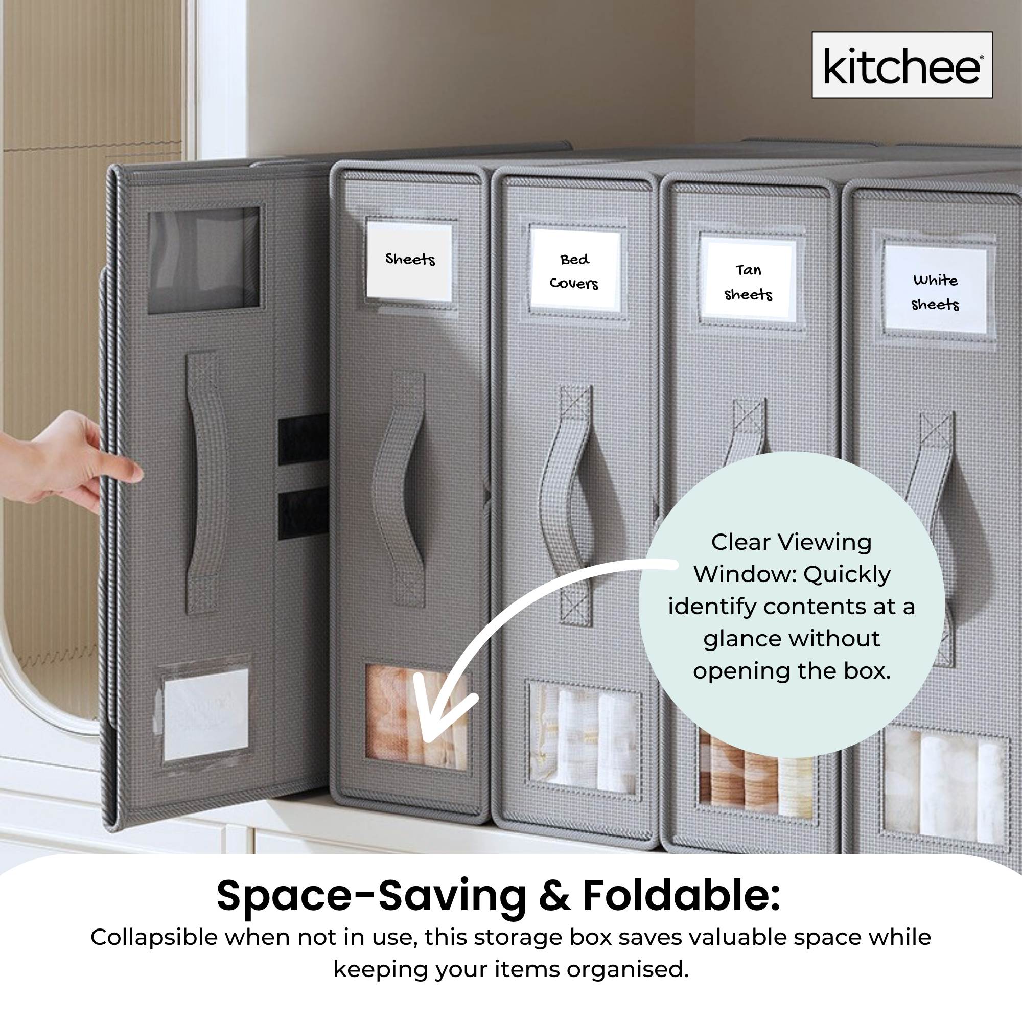 Kitchee 10x Foldable Bed Sheet Storage Box - Linen + Closet Organiser Grey-3