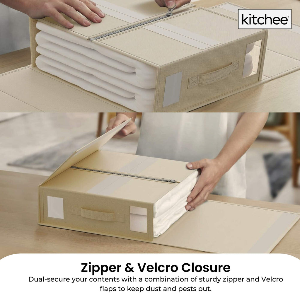 Kitchee 4x Foldable Bed Sheet Storage Box - Linen + Closet Organiser Beige-2