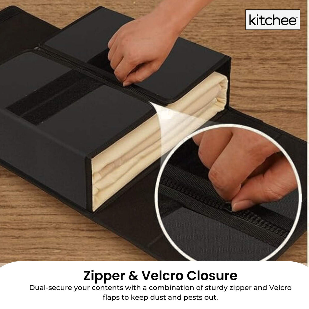 Kitchee 4x Foldable Bed Sheet Storage Box - Linen + Closet Organiser Black-2