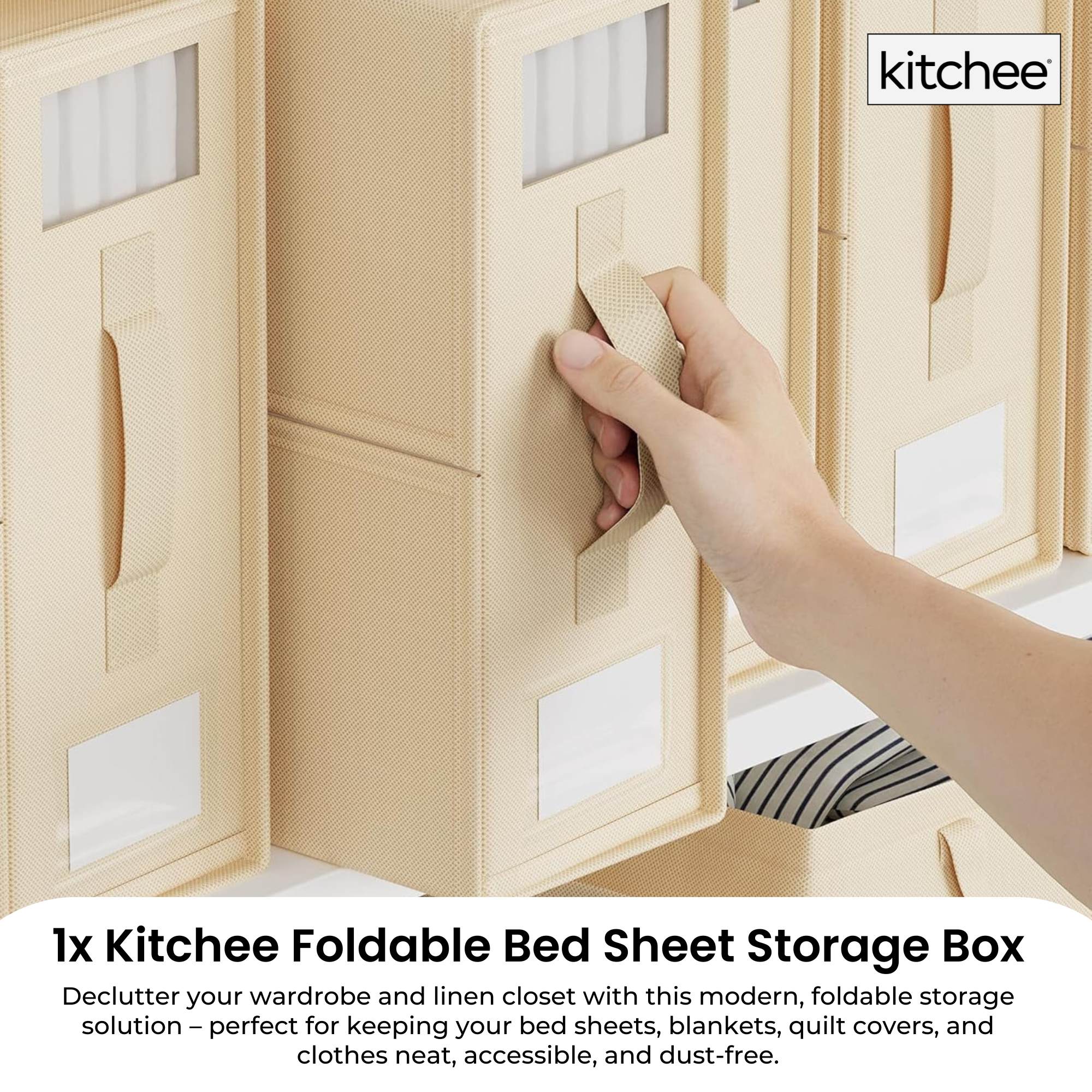 Kitchee Foldable Bed Sheet Storage Box - Linen + Closet Organiser Beige-1