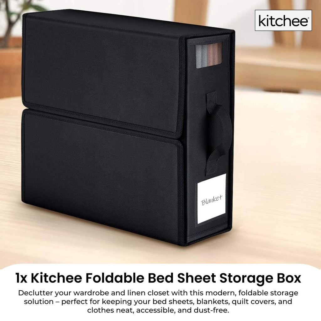 Kitchee Foldable Bed Sheet Storage Box - Linen + Closet Organiser Black-1