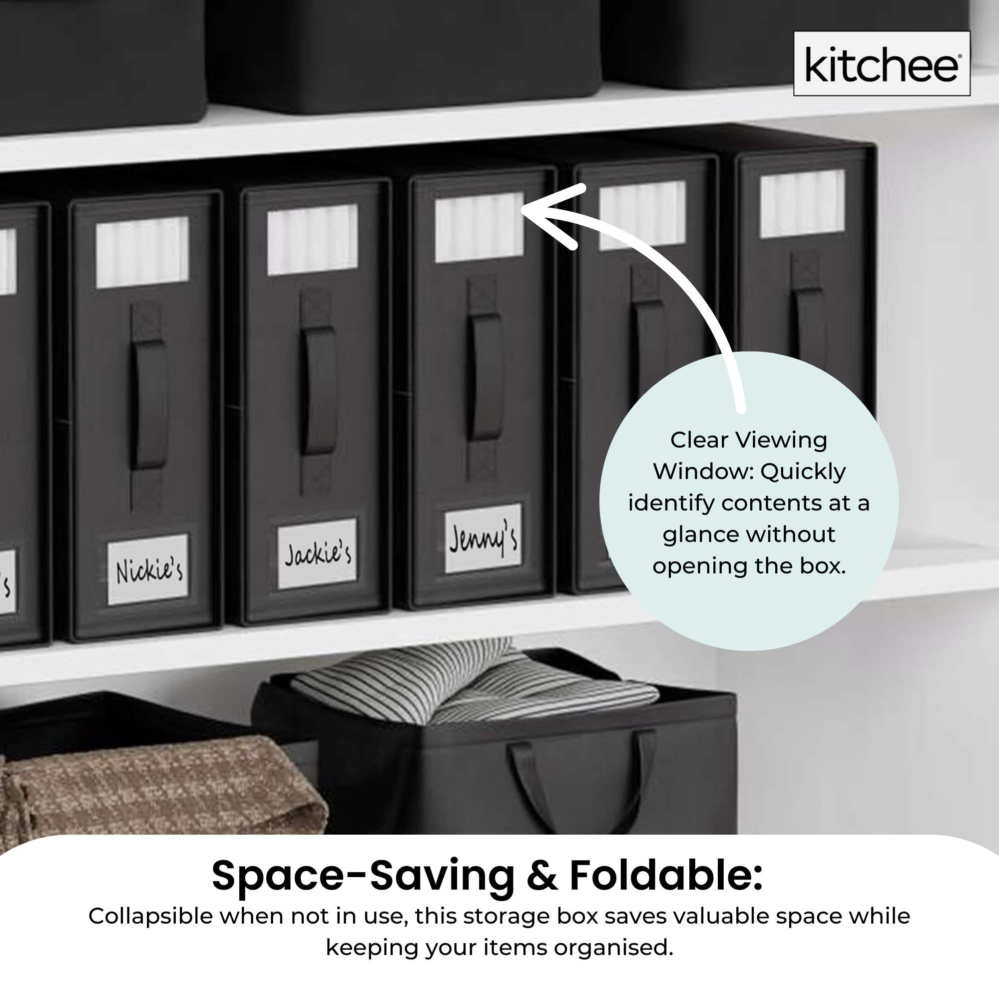 Kitchee Foldable Bed Sheet Storage Box - Linen + Closet Organiser Black-3