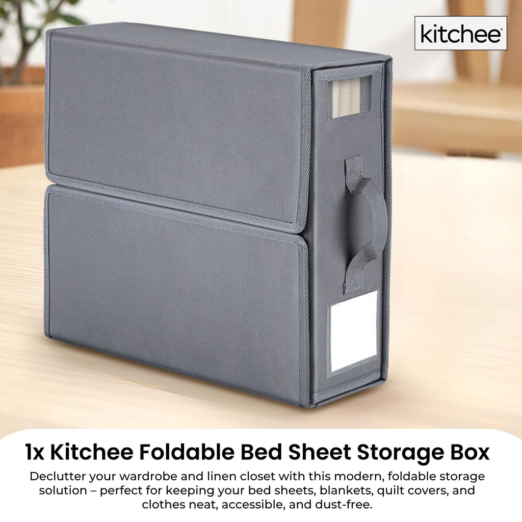 Kitchee Foldable Bed Sheet Storage Box - Linen + Closet Organiser Grey-1