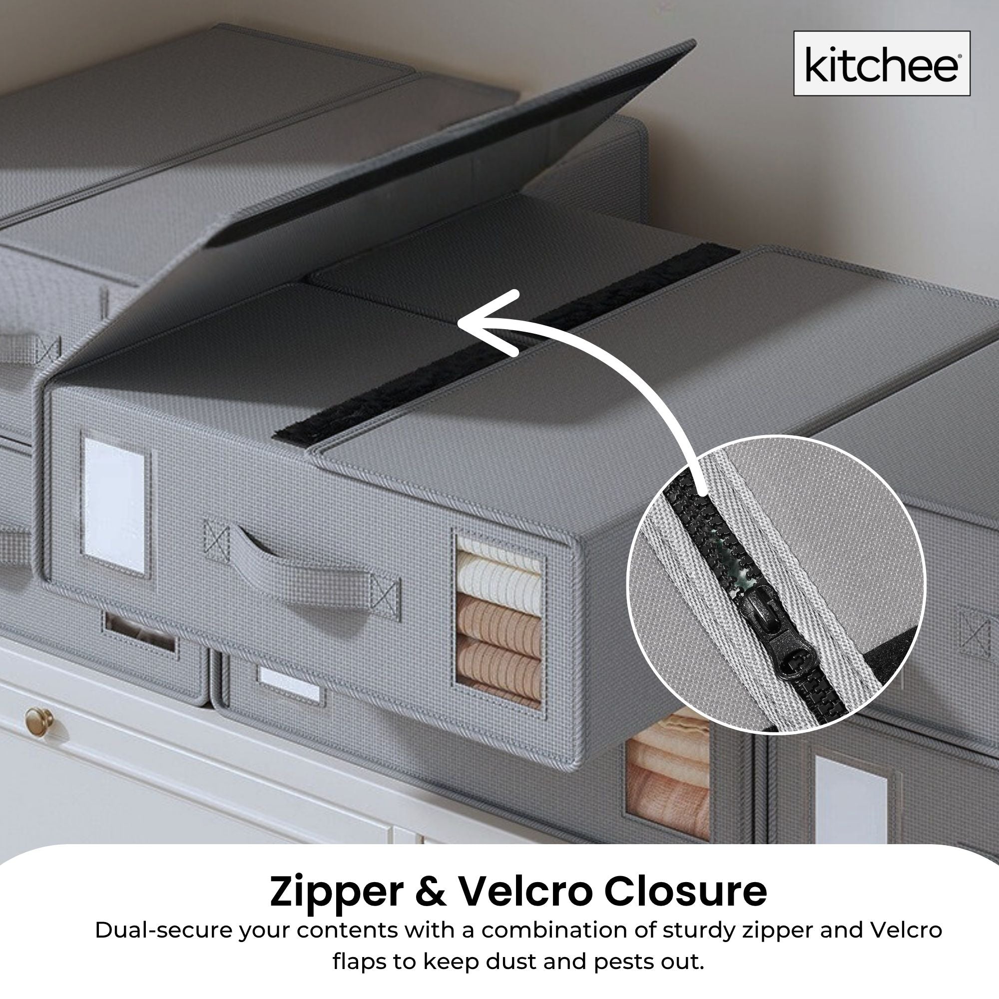 Kitchee Foldable Bed Sheet Storage Box - Linen + Closet Organiser Grey-2