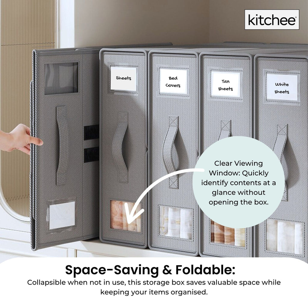 Kitchee Foldable Bed Sheet Storage Box - Linen + Closet Organiser Grey-3