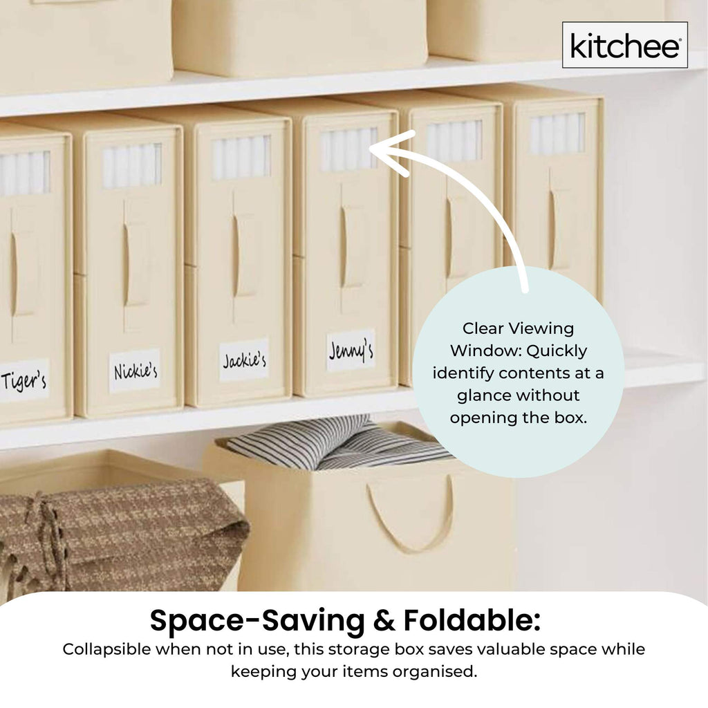 Kitchee Foldable Bed Sheet Storage Boxes - Linen Blanket and Closet Organiser Beige-3