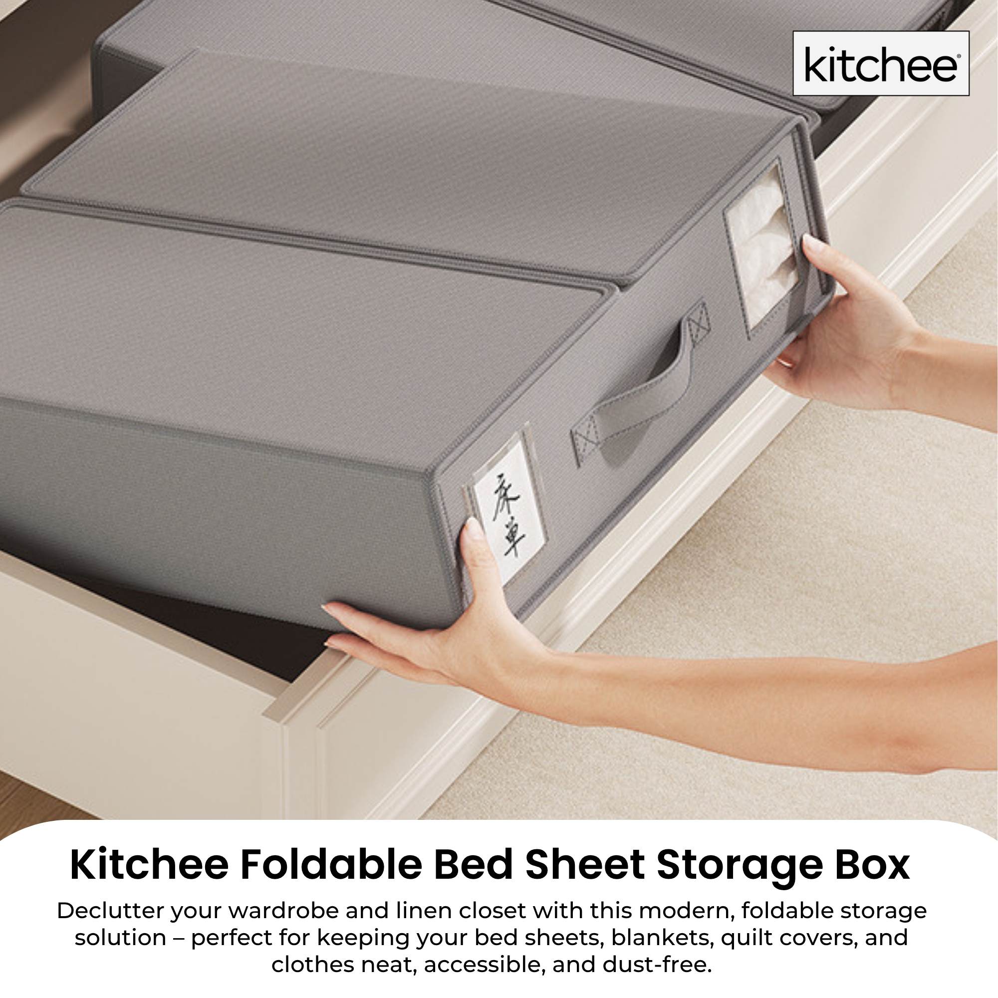 Kitchee Foldable Bed Sheet Storage Boxes - Linen Blanket and Closet Organiser Grey-1