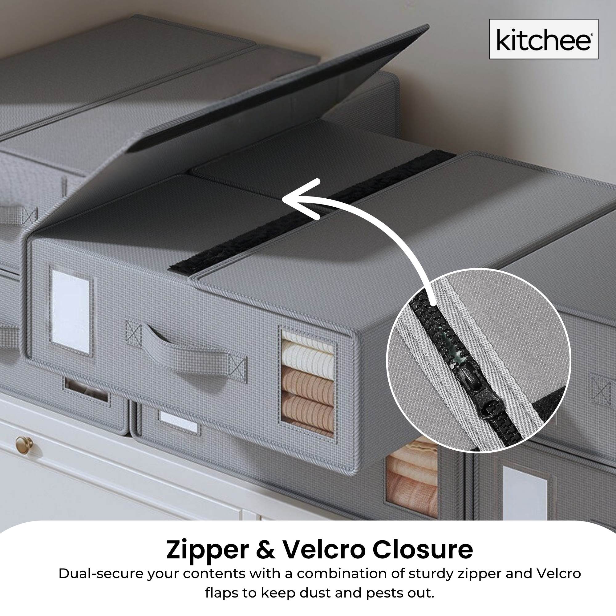 Kitchee Foldable Bed Sheet Storage Boxes - Linen Blanket and Closet Organiser Grey-2