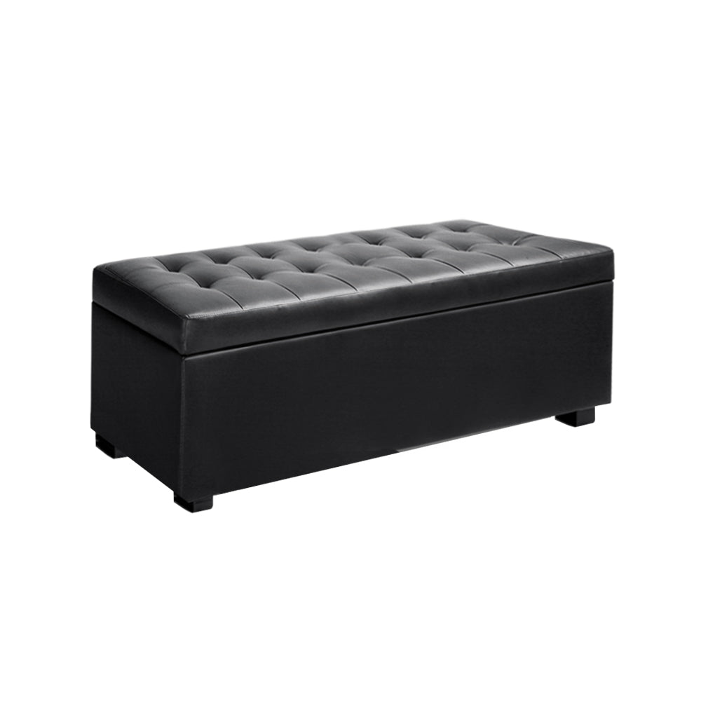 NNEDSZ  Leather Storage Ottoman - Black-0