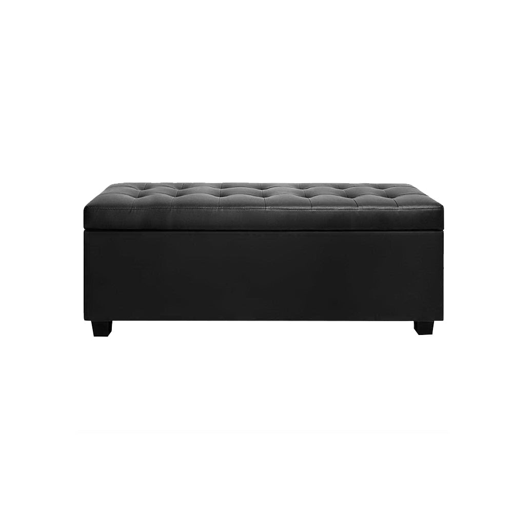 NNEDSZ  Leather Storage Ottoman - Black-2