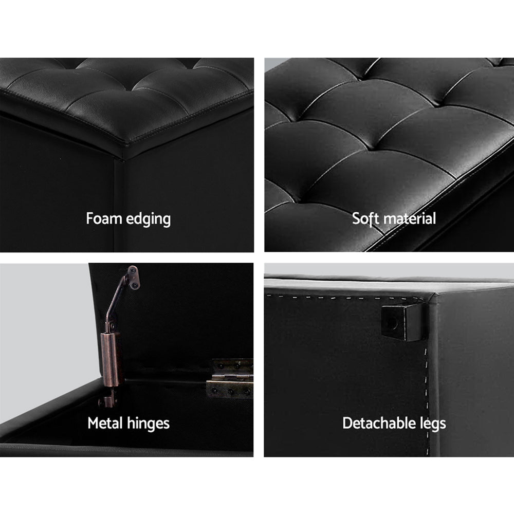 NNEDSZ  Leather Storage Ottoman - Black-3