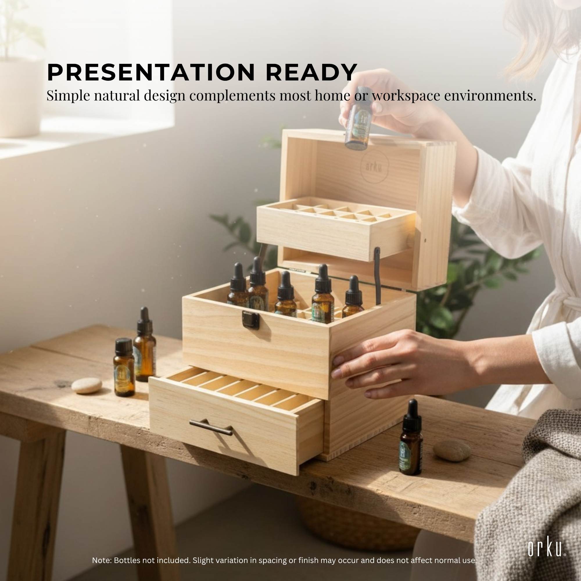 Orku 59 Essential Oil Bottle Storage Box - Wooden 3 Tier Aromatherapy Organiser-4
