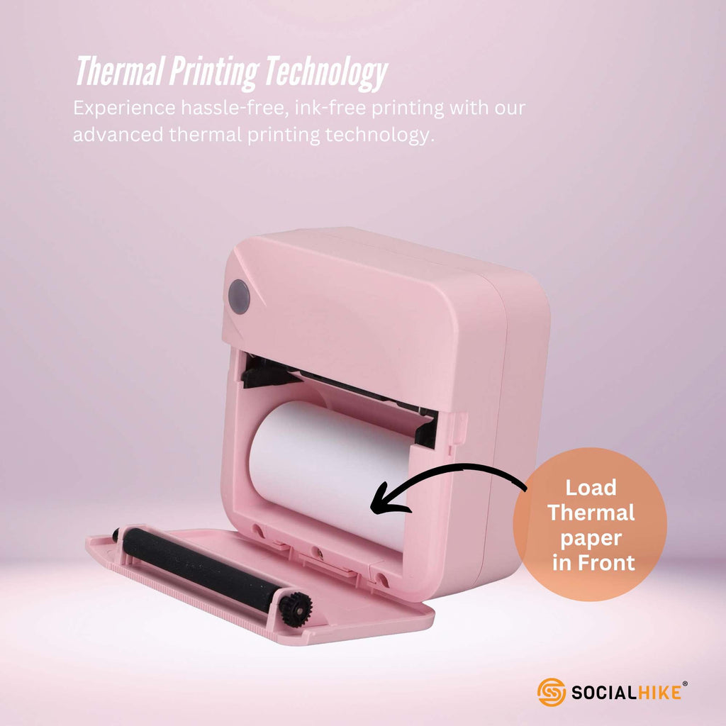 Portable Mini Printer Pink - Inkless Bluetooth Phone Pocket Thermal Printing-3
