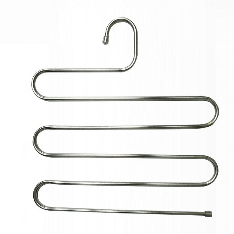 NNEOBA 5 layers Stainless Steel Clothes Hangers S Shape Pants Storage Hangers Clothes Storage Rack Multilayer Storage Cloth Hanger-2