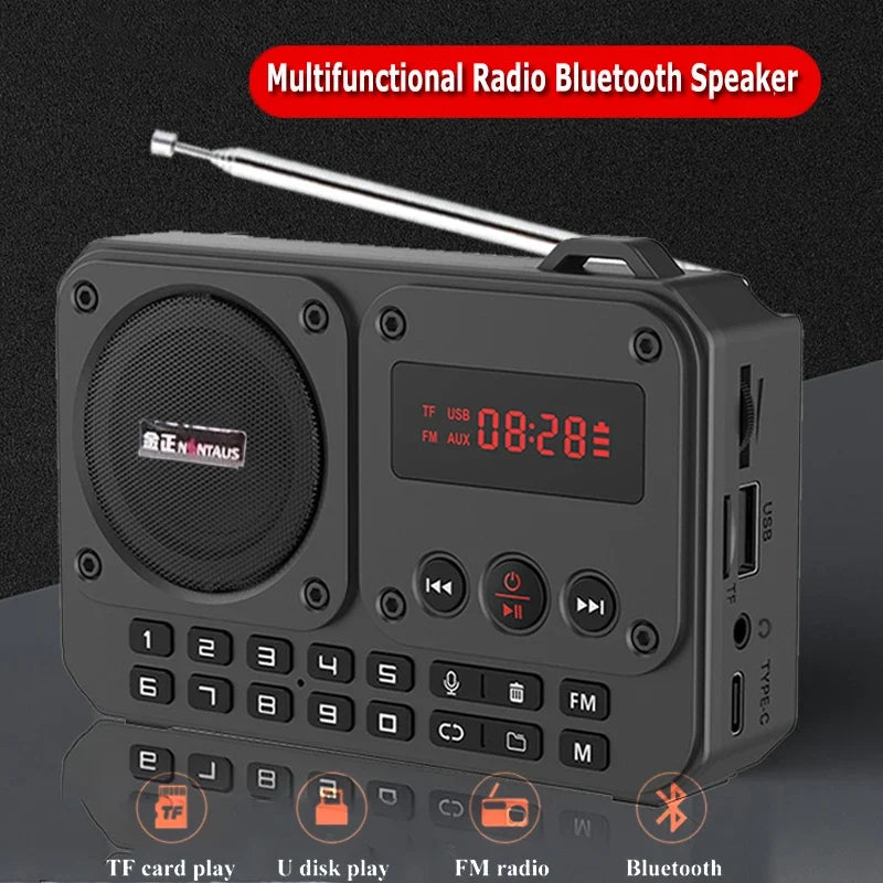 NNEOBA Mini Portable FM Radio Bluetooth Speaker Grey-1