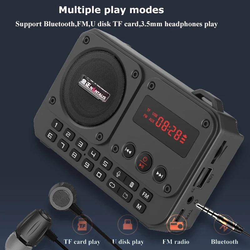 NNEOBA Mini Portable FM Radio Bluetooth Speaker Grey-3