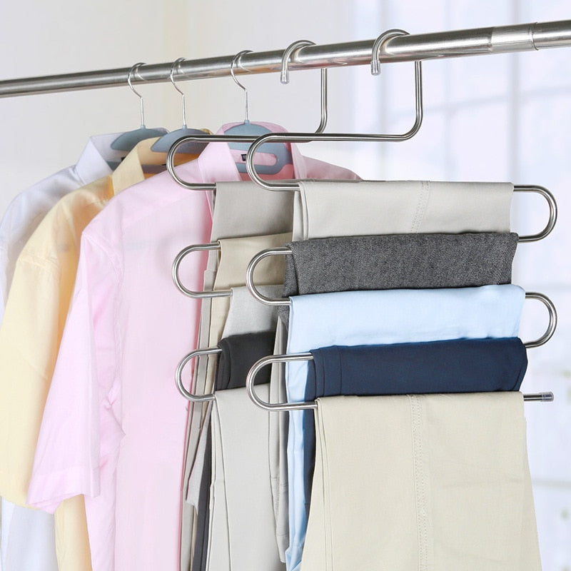 NNEOBA 5 layers Stainless Steel Clothes Hangers S Shape Pants Storage Hangers Clothes Storage Rack Multilayer Storage Cloth Hanger-4