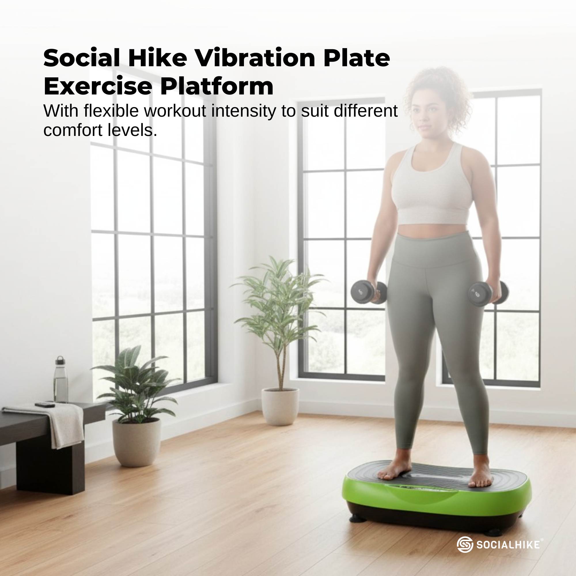 Social Hike 55cm Vibration Plate Machine Full Body Exercise Platform 200W Green-1