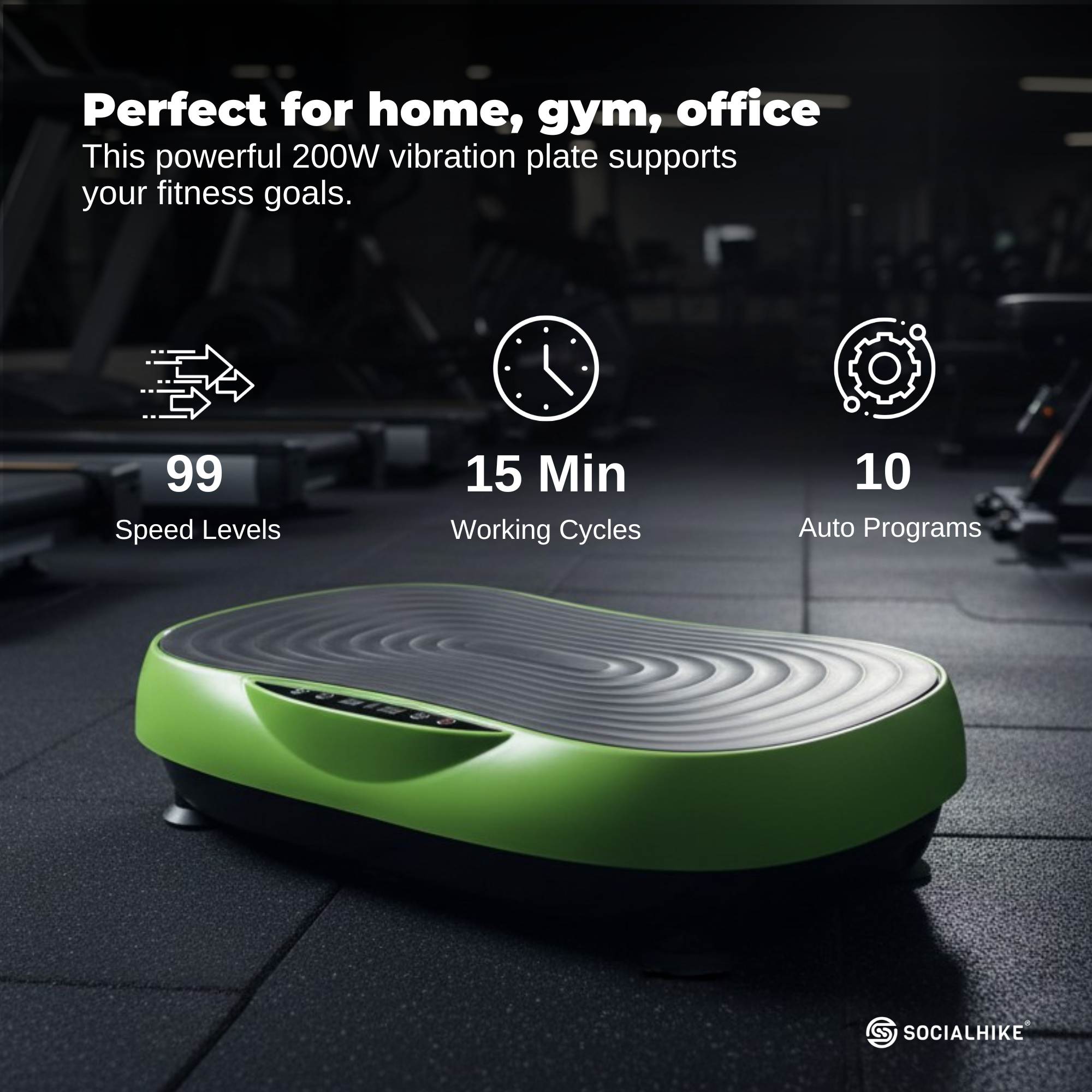 Social Hike 55cm Vibration Plate Machine Full Body Exercise Platform 200W Green-2