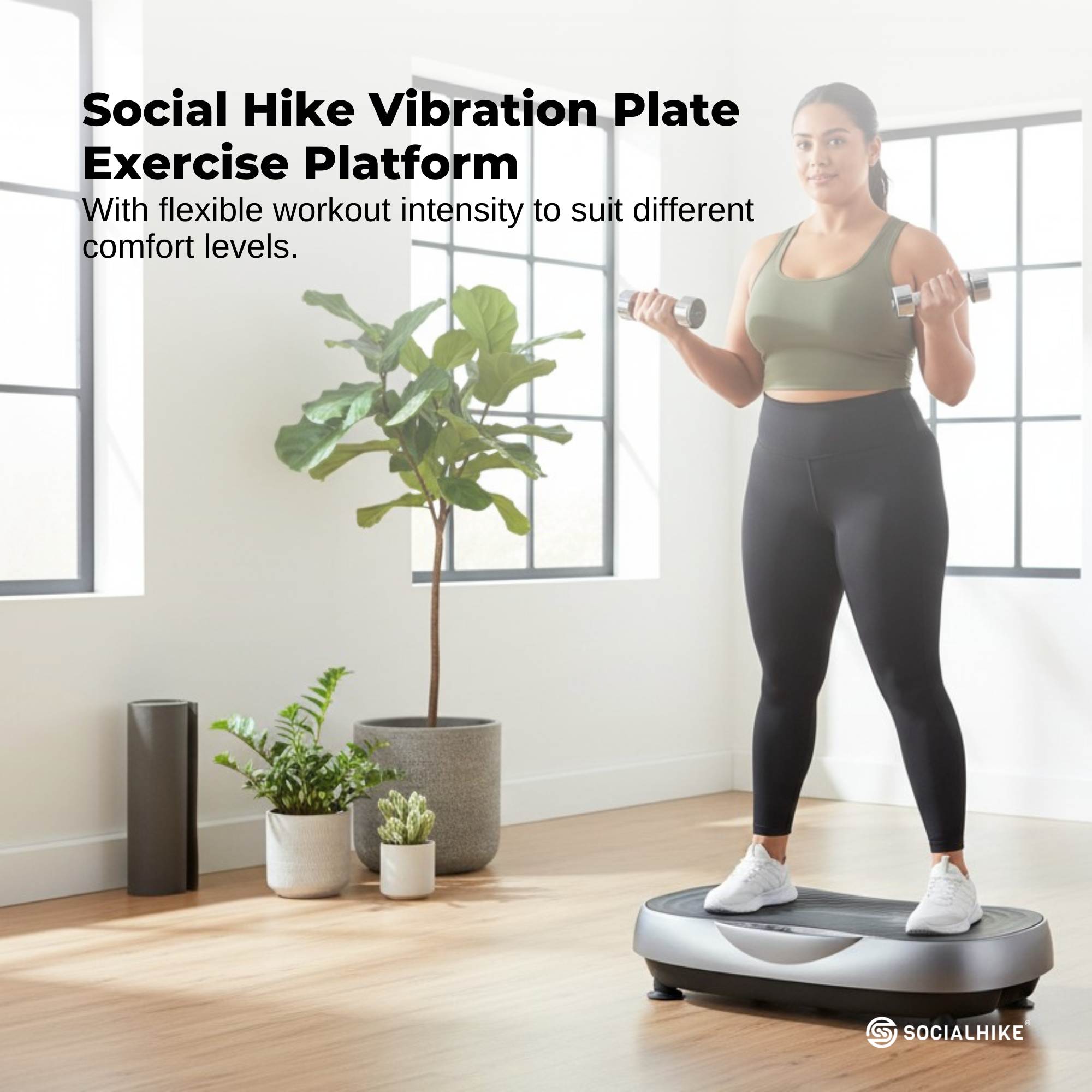 Social Hike 55cm Vibration Plate Machine Full Body Exercise Platform 200W Grey-1