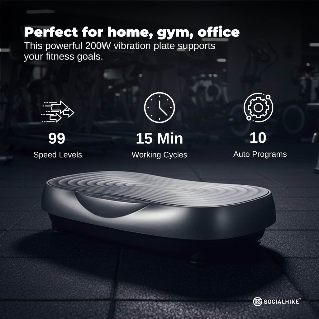 Social Hike 55cm Vibration Plate Machine Full Body Exercise Platform 200W Grey-2