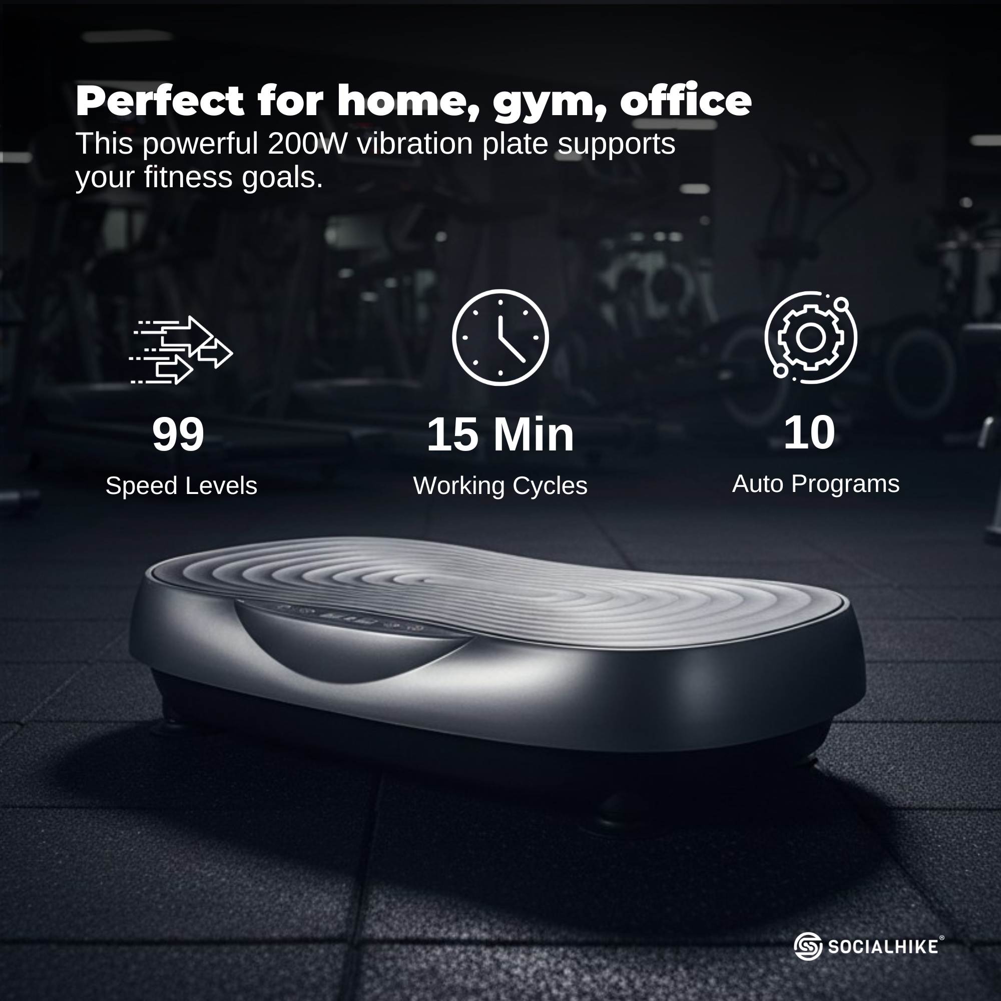Social Hike 55cm Vibration Plate Machine Full Body Exercise Platform 200W Grey-2