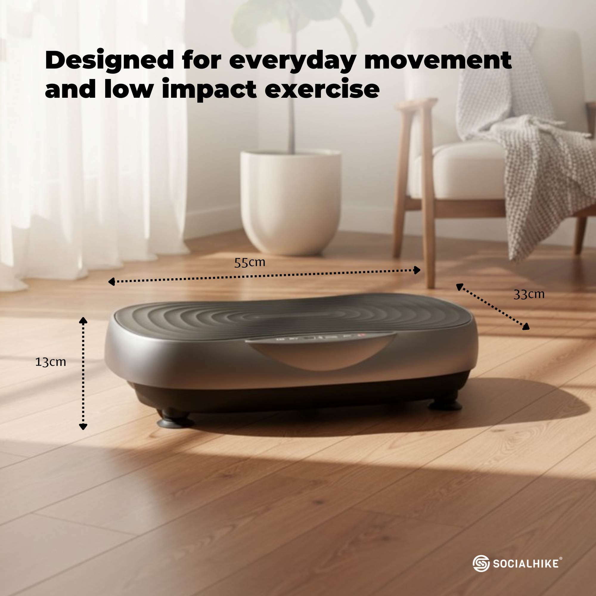 Social Hike 55cm Vibration Plate Machine Full Body Exercise Platform 200W Grey-3