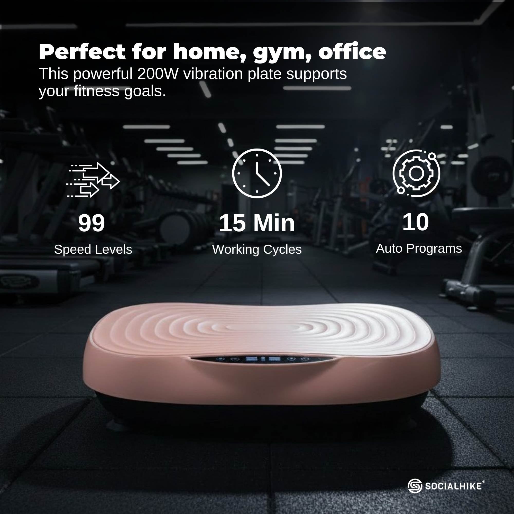 Social Hike 55cm Vibration Plate Machine Full Body Exercise Platform 200W Pink-2