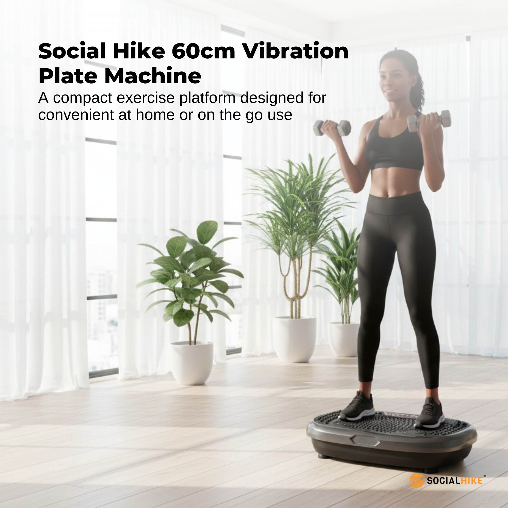Social Hike 60cm Vibration Plate Machine Full Body Exercise Platform Black-1