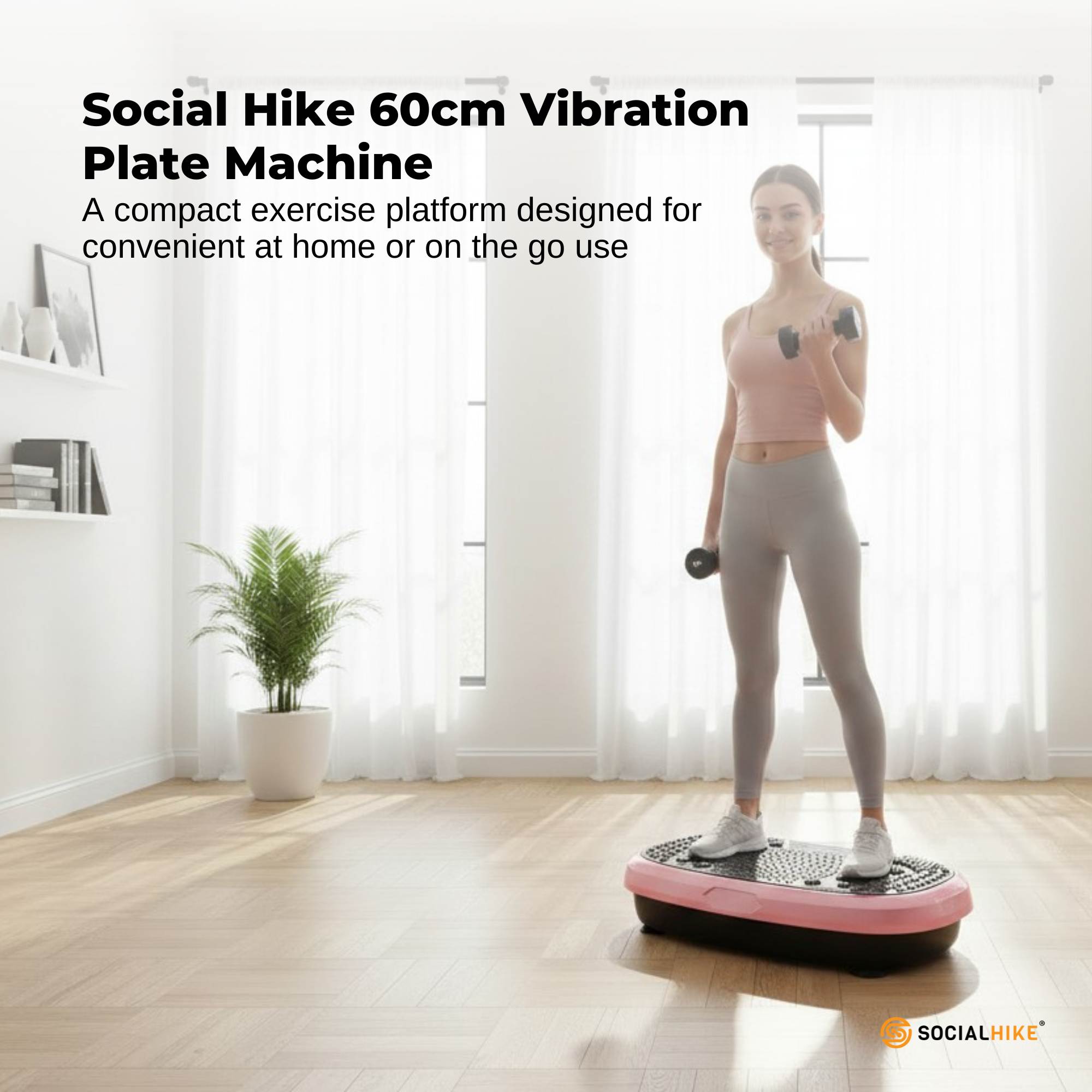 Social Hike 60cm Vibration Plate Machine Full Body Exercise Platform Pink-1