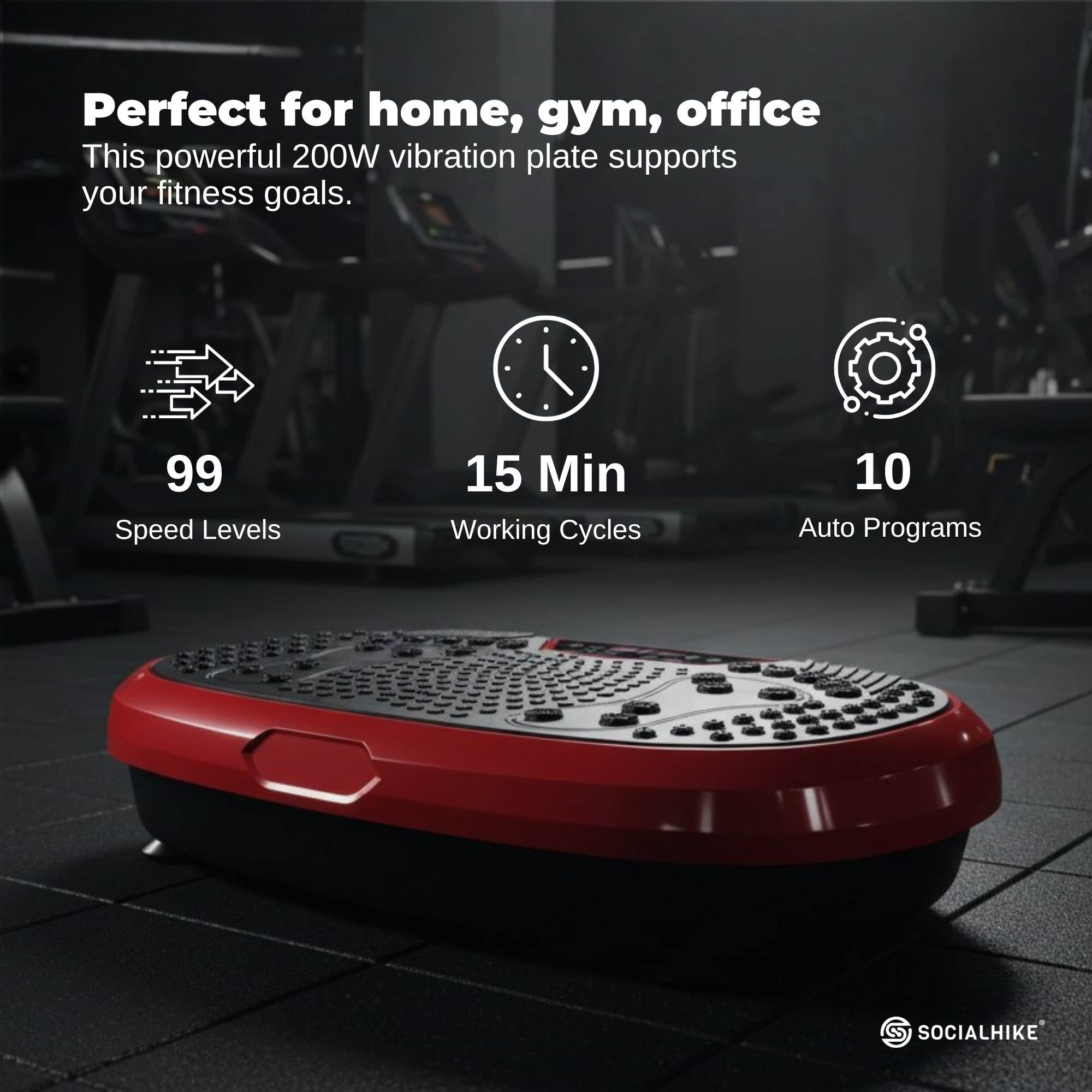 Social Hike 60cm Vibration Plate Machine Full Body Exercise Platform Red-2