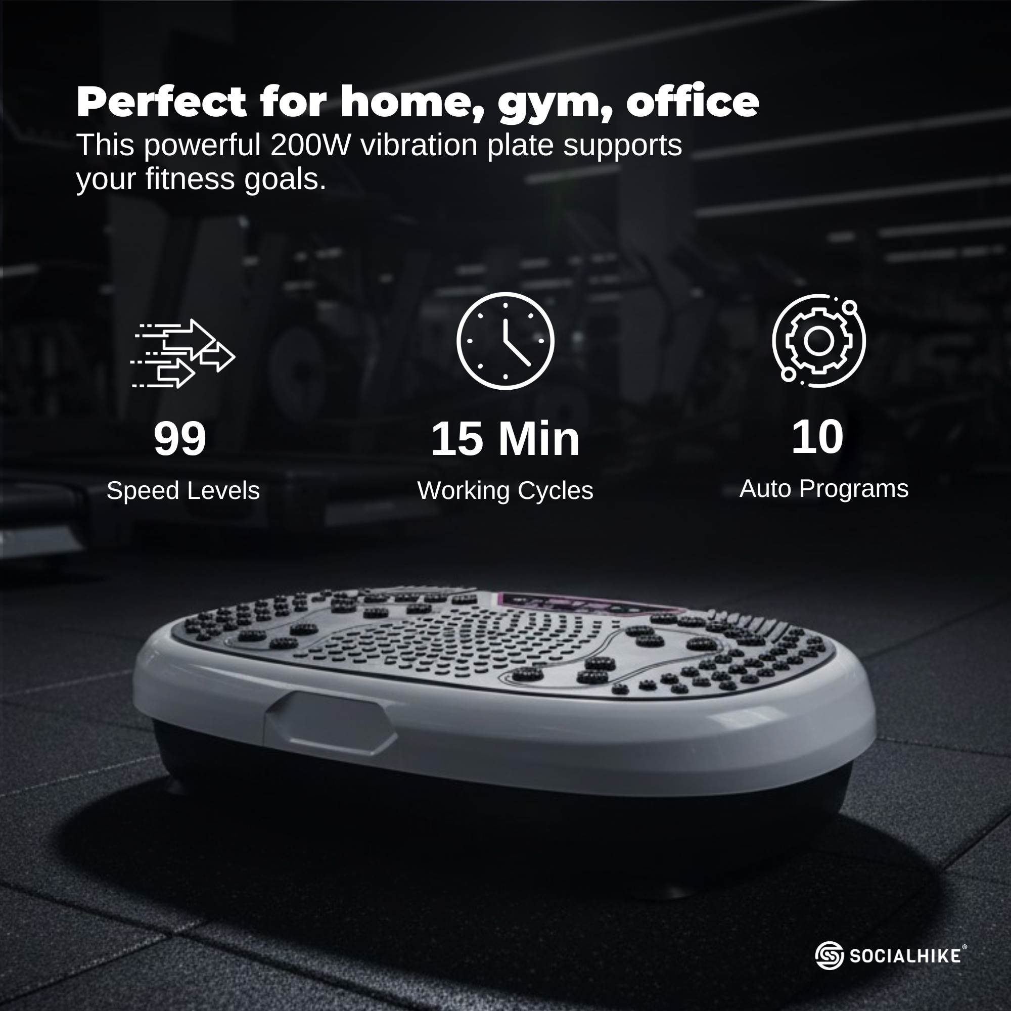 Social Hike 60cm Vibration Plate Machine Full Body Exercise Platform White-2