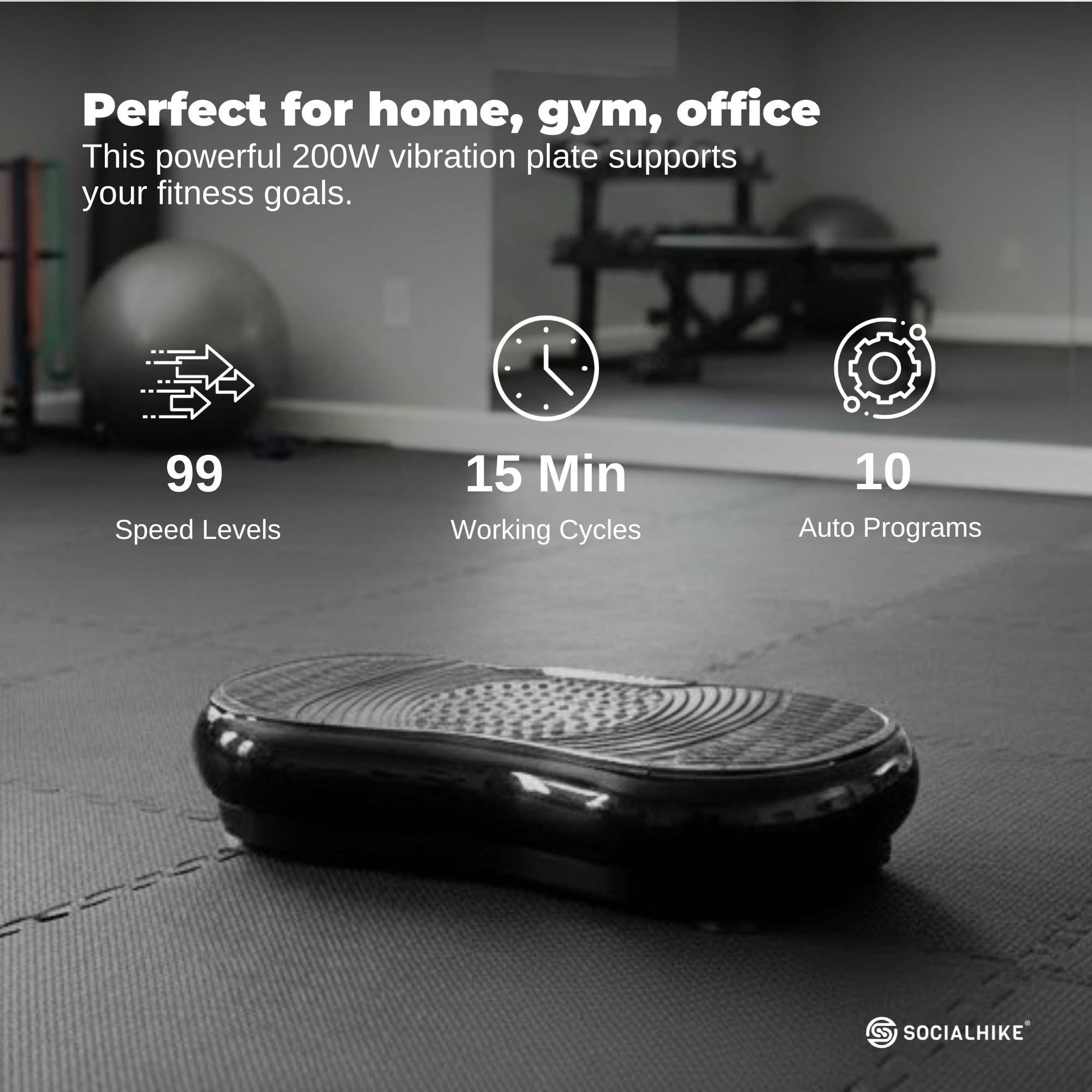Social Hike 68cm Vibration Plate Machine Full Body Workout Platform Black-2