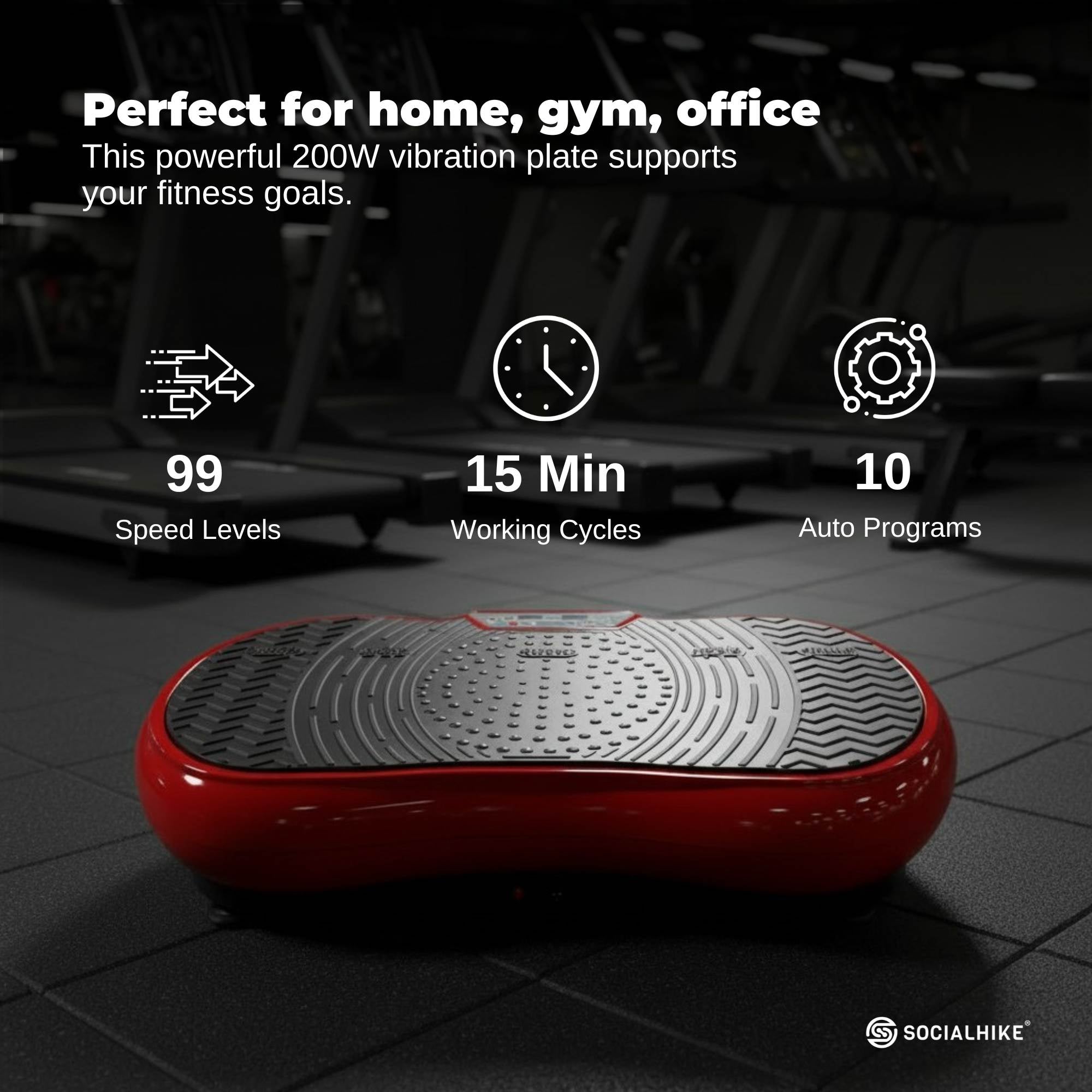 Social Hike 68cm Vibration Plate Machine Full Body Workout Platform Red-2