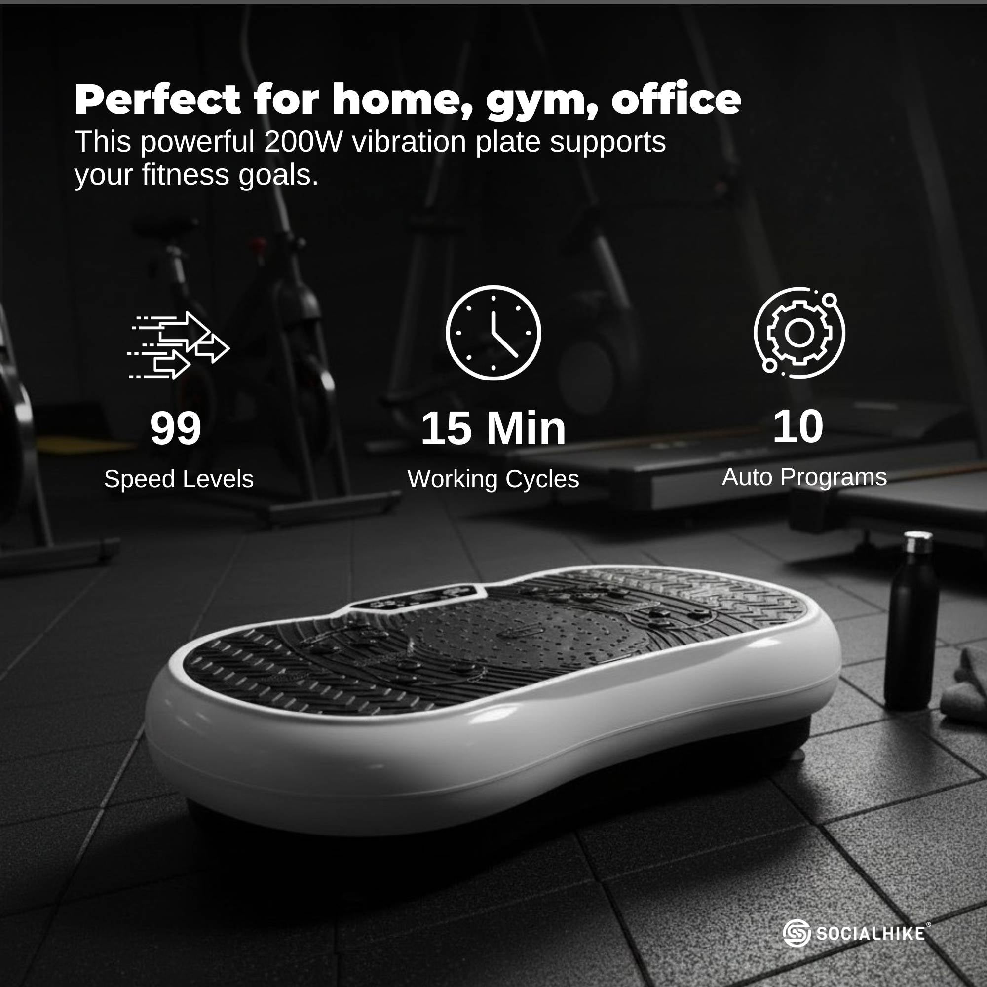 Social Hike 68cm Vibration Plate Machine Full Body Workout Platform White-2