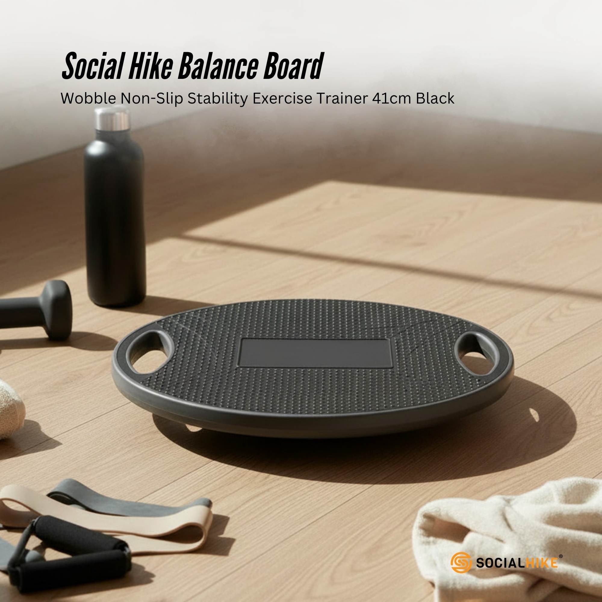 Social Hike Balance Board Wobble 41cm - Non-Slip Round Exercise Trainer Black-1