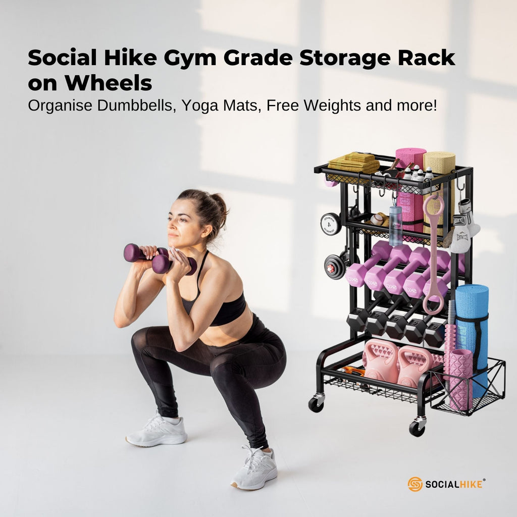 Social Hike Gym Equipment Storage Rack on Wheels - Dumbbells Weights Stand-1