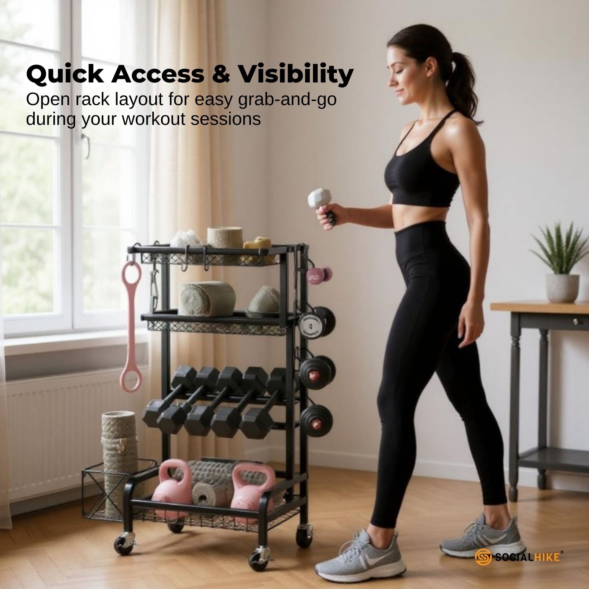 Social Hike Gym Equipment Storage Rack on Wheels - Dumbbells Weights Stand-3