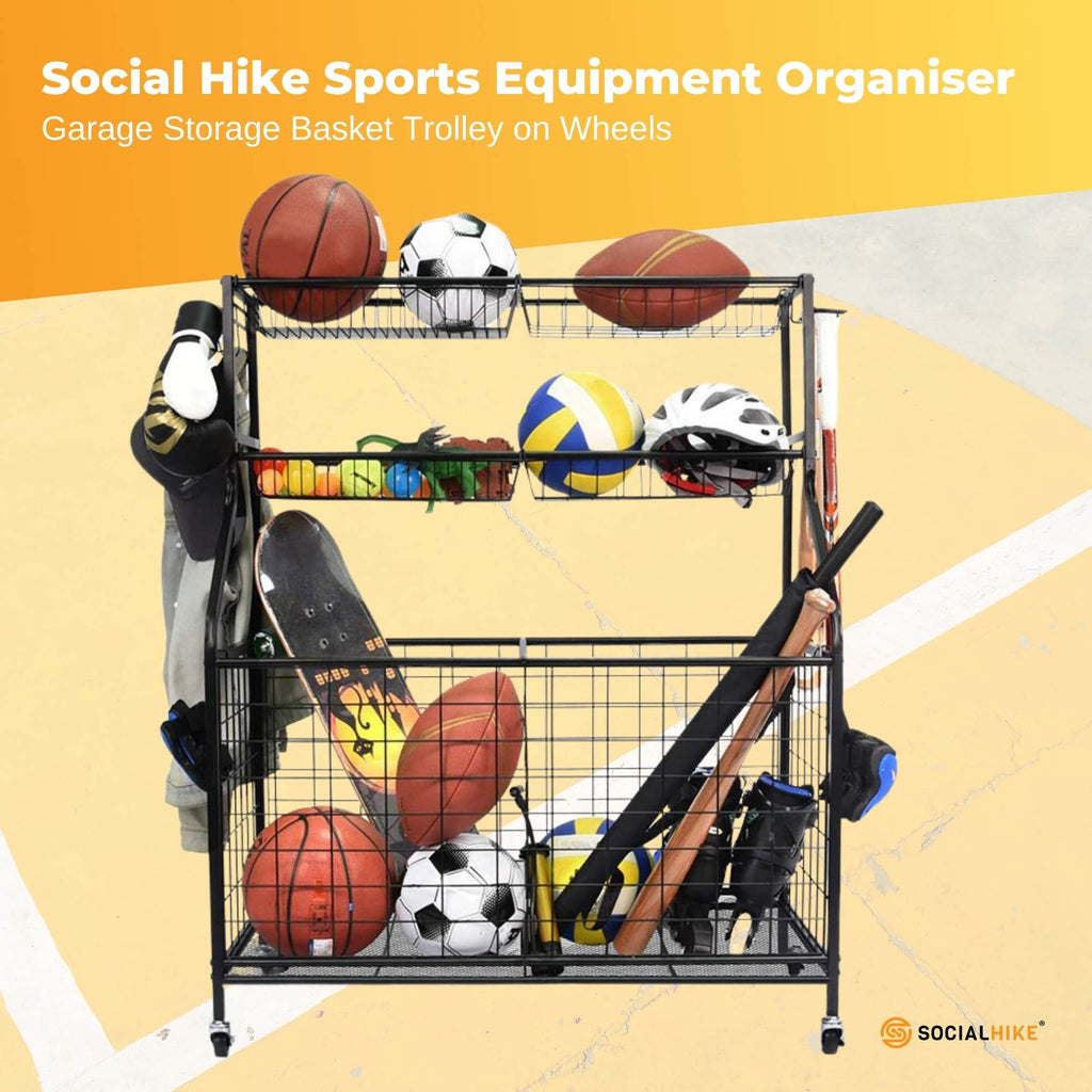 Social Hike Sports Equipment Storage Organiser Trolley on Wheels for Garage-1