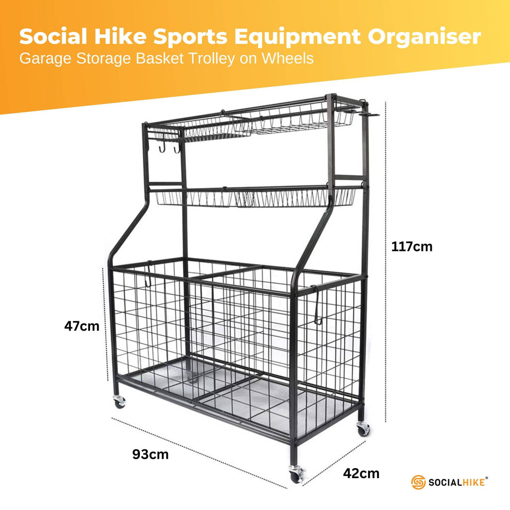 Social Hike Sports Equipment Storage Organiser Trolley on Wheels for Garage-2