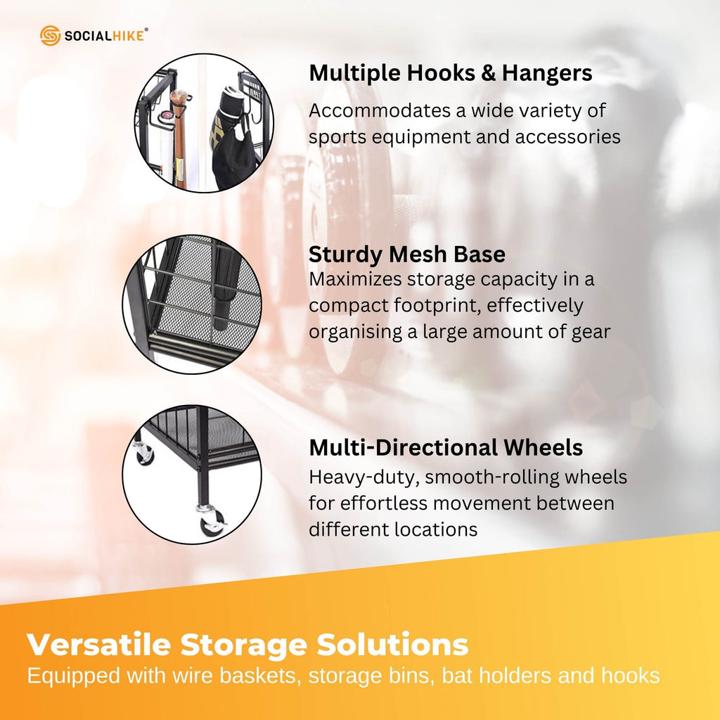 Social Hike Sports Equipment Storage Organiser Trolley on Wheels for Garage-3