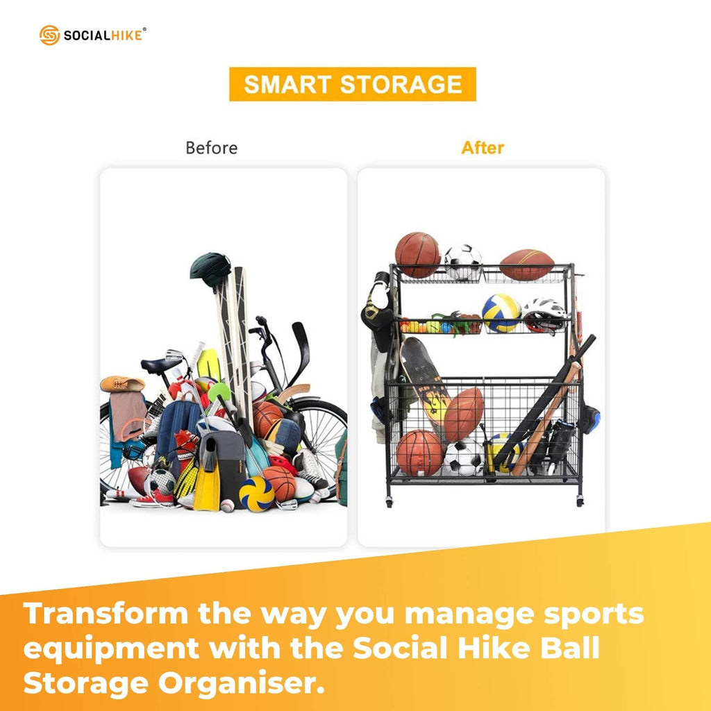 Social Hike Sports Equipment Storage Organiser Trolley on Wheels for Garage-4