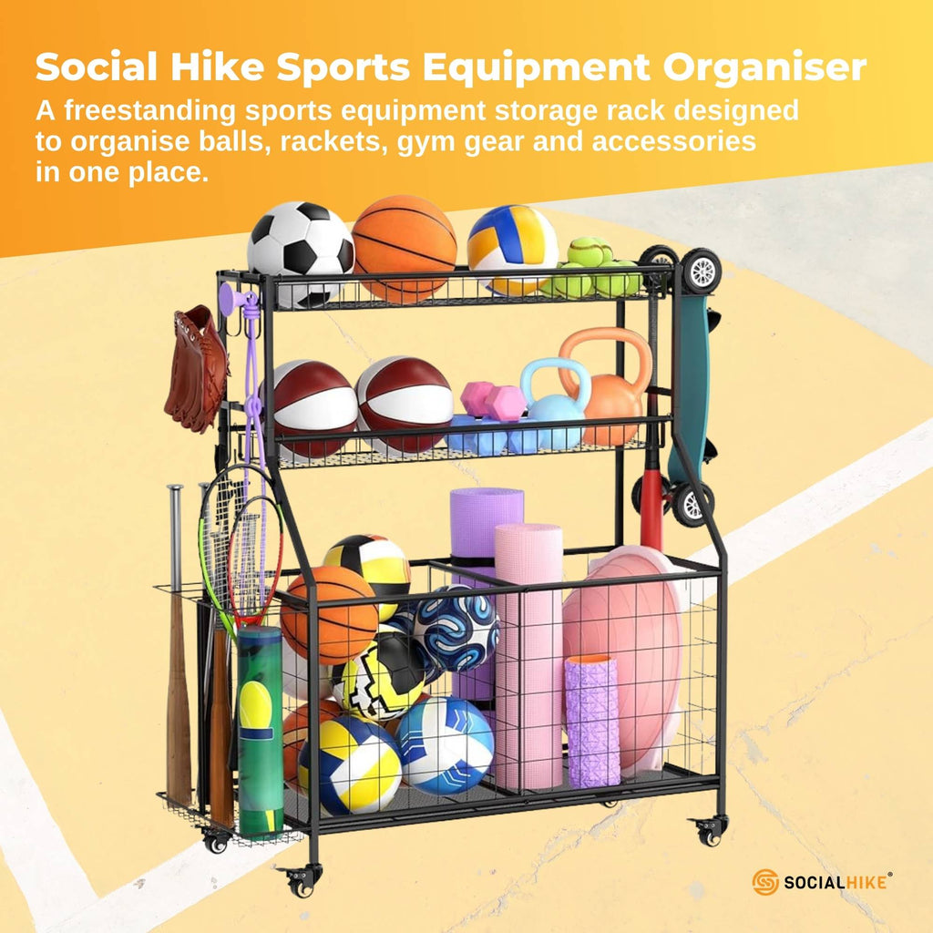 Social Hike Sports Equipment Storage Organiser and Side Rack Garage Trolley-1