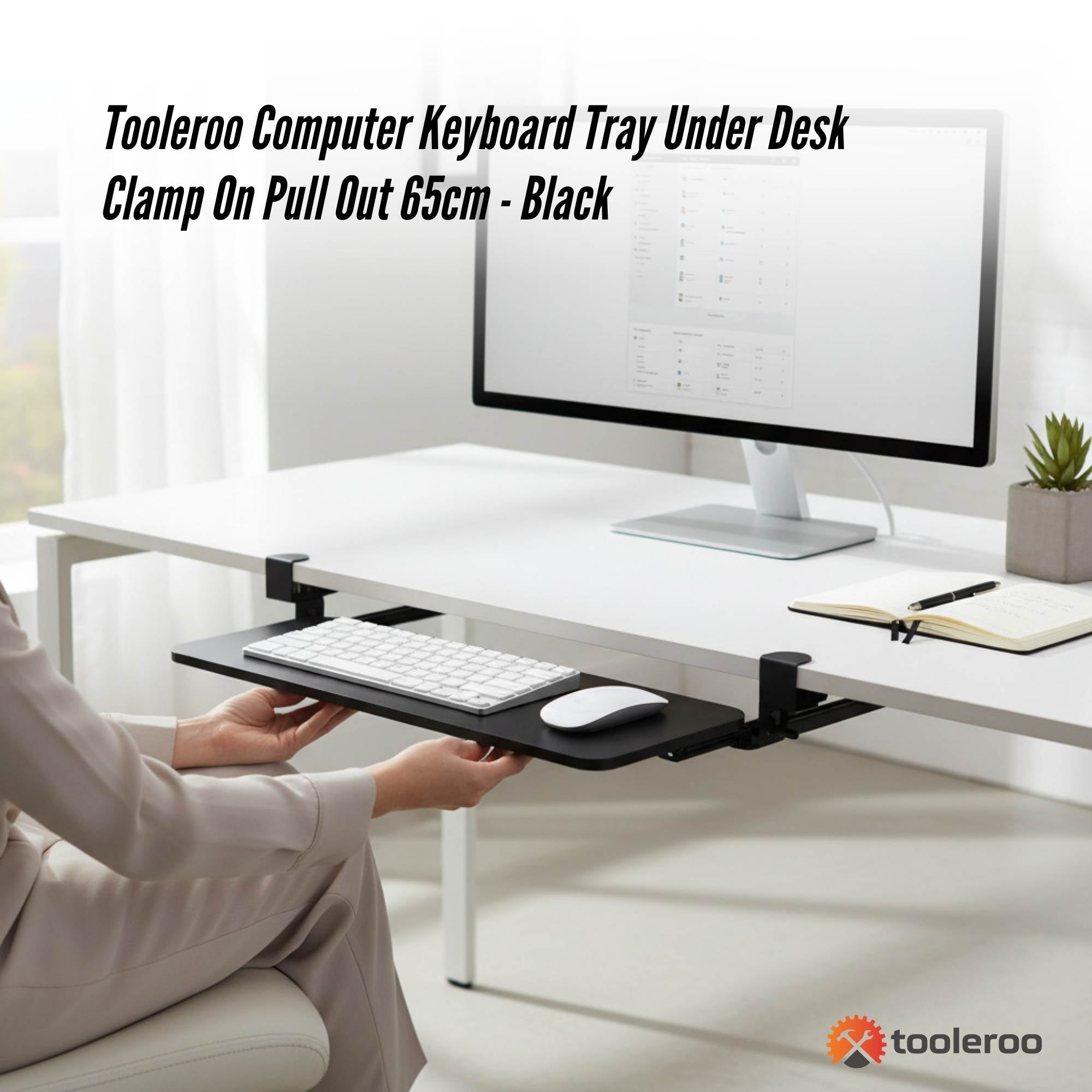 Tooleroo Computer Keyboard Tray Under Desk Clamp On Pull Out 65cm - Black-1