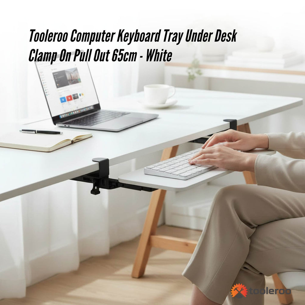 Tooleroo Computer Keyboard Tray Under Desk Clamp On Pull Out 65cm - White-1