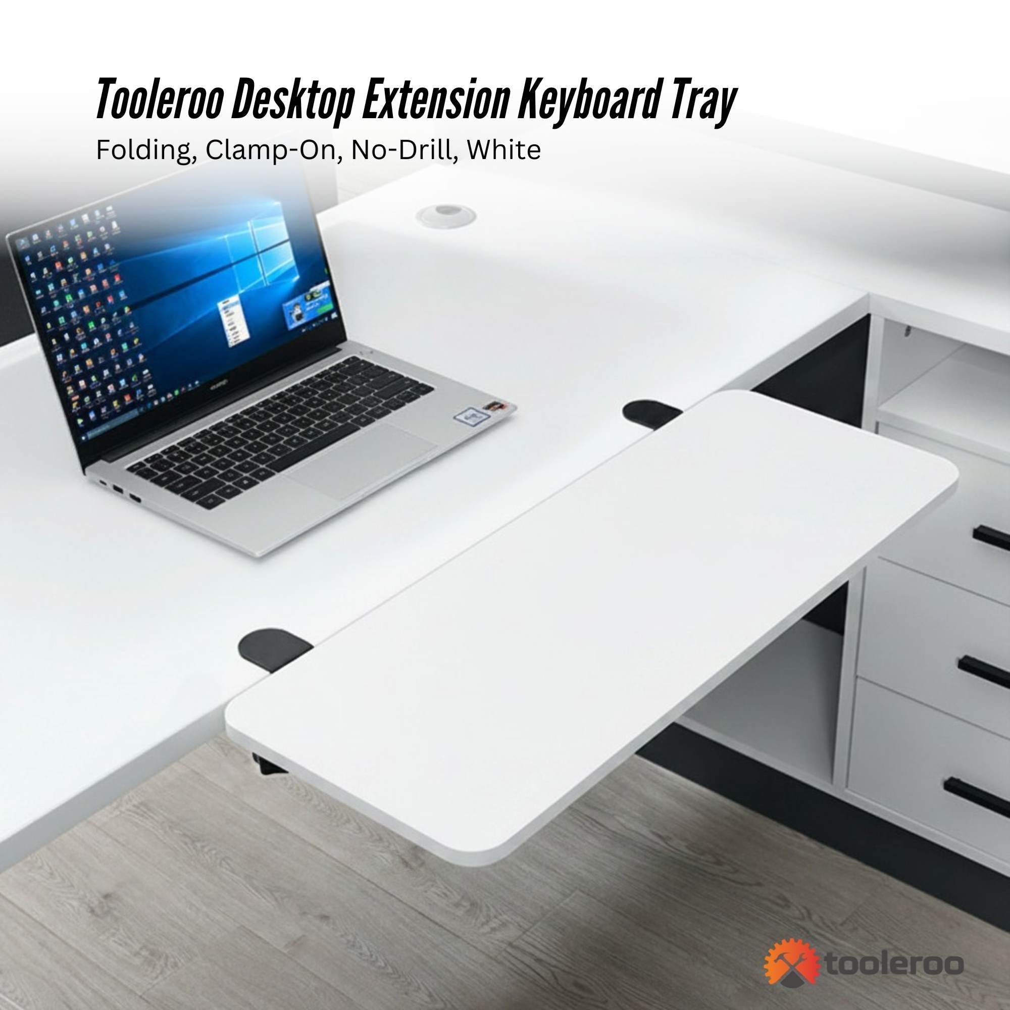 Tooleroo Folding Tray Desk Extender - Clamp-On Table Extension Shelf White-1